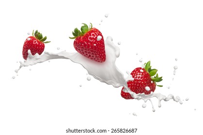 milk splash with strawberries isolated on white - Powered by Shutterstock