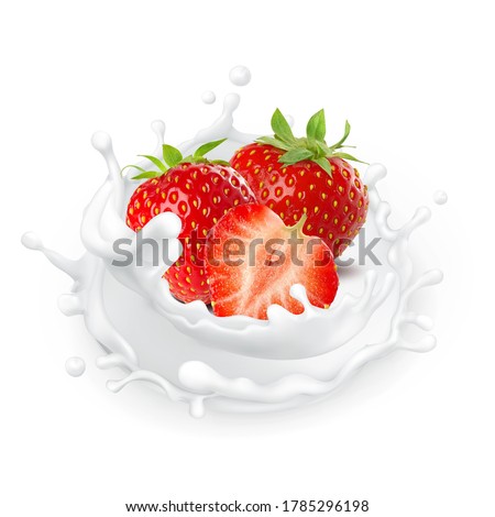 milk splash strawberry flavor fruit cream milkshake food drop 