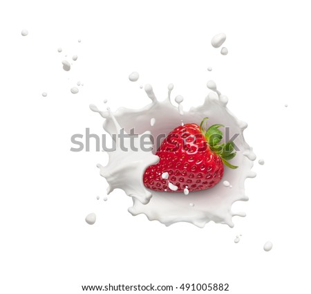 milk splash with strawberry from top view