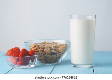 Milk, strawberry, cereal, a wonderful breakfast