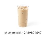 Milk tea with less sugar in a transparent cup. Live path image on a white background.