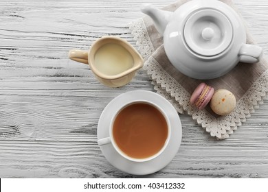Milk Tea With Tea Pot On White Background.