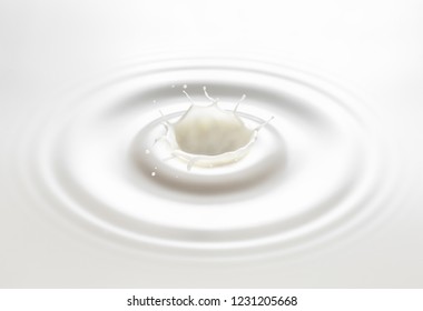 Milk Or White Liquid Splash With Circle Ripple