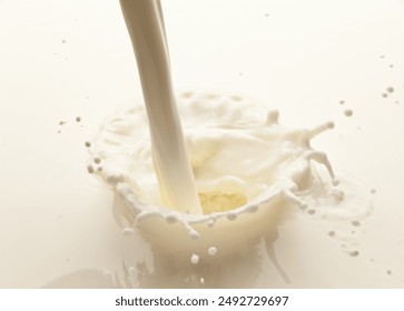 Milk or yoghurt splash from pouring dairy product close up.