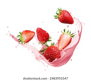 Milk or yogurt splash with strawberries isolated on white      - Powered by Shutterstock