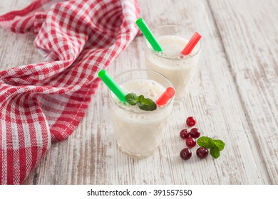 milkshake in glasses on a table, selective focus