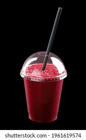 Milkshake With Ice Cream, Juice And Fruit Syrup, Closed Glass, Black Background, Isolate