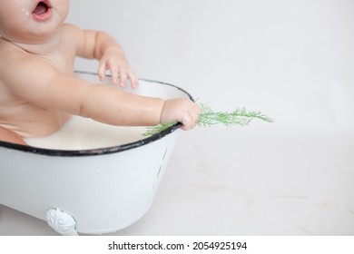 Milky Happy Baby Swimming In Bath