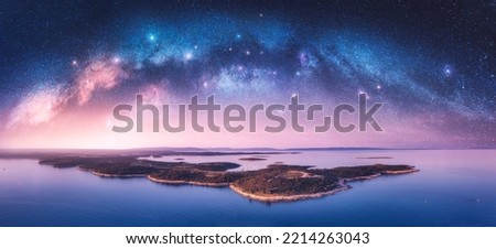 Similar – Image, Stock Photo Milky Way above a mountain peak in Pueblo de Sotres, Asturias
