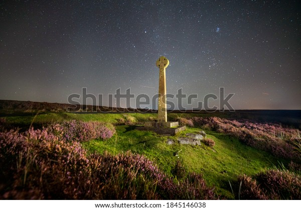 Milky way and cross at North York Moors,\
Rosedale, UK. Not a digital replaced\
sky.