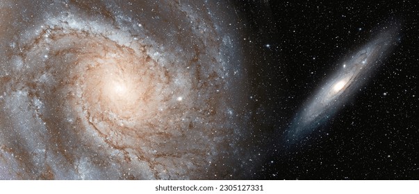 Milky Way galaxy with close neighbor Andromeda galaxy 