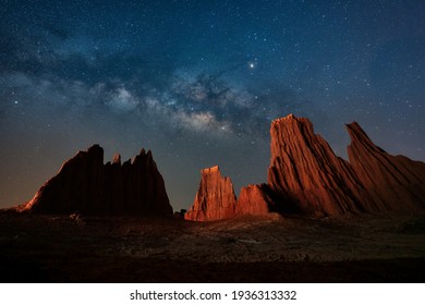 Milky Way Galaxy, Long exposure Photograph with grain. Star Study and Milky Way Astronomy at Lalu. The milky way and cross above canyon, LaLu in province of Sa kaeo, Thailand
