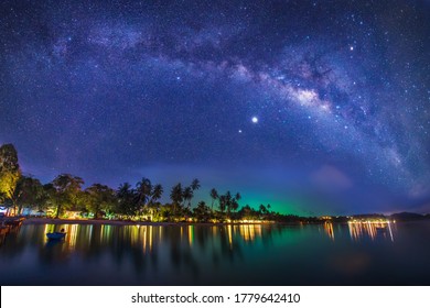 Milky Way galaxy, On Koh Mak Trat, Thailand,Long exposure photograph, with grain.Image contain certain grain or noise and soft focus. - Powered by Shutterstock