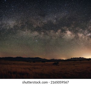 Milky Way Galaxy Over Sonoita Empire Valley In Arizona. Las Cienegas National Conservation Area Under The Stars On A Hot Summer Night.