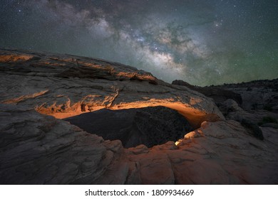 Milky Way Galaxy And Stars Over Mesa Arch In Canyonlands National Park Utah