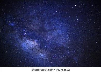 Milky Way Galaxy With Stars And Space Dust In The Universe, Long Exposure Photograph, With Grain.