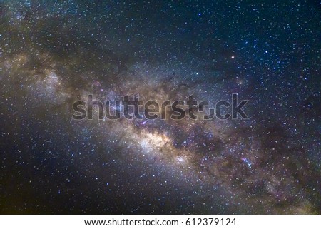 Milky way galaxy with stars and space dust in the universe, Long exposure photograph. with grain