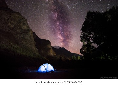 Milky Way In Himalayas.Camping And Milky Way.  Star Gazing 