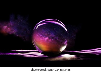 Milky Way In Magic Sphere,Fortune Teller,mind Power Concept.