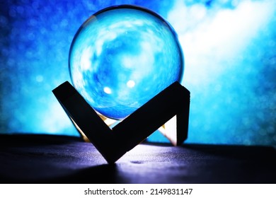 Milky Way In Magic Sphere,Fortune Teller,mind Power Concept. Magic Ball Predictions. Mysterious Composition. Fortune Teller, Mind Power, Prediction Concept. Copy Space

