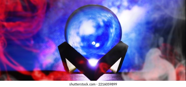 Milky Way In Magic Sphere,Fortune Teller,mind Power Concept. Magic Ball Predictions. Mysterious Composition. Fortune Teller, Mind Power, Prediction Concept. Copy Space

