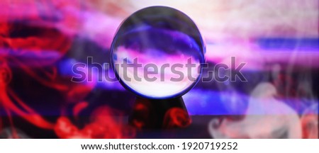 Milky way in magic sphere,Fortune teller,mind power concept. magic ball predictions. mysterious composition. Fortune teller, mind power, prediction concept. copy space
