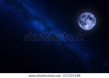 The milky way with the moon in blue color