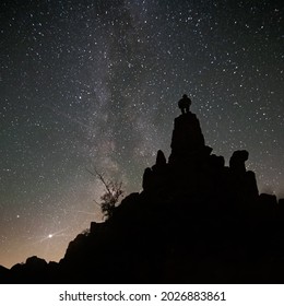 Milky Way Night Sky In German Rhön Mountains In Front Of 
Aviator Memorial