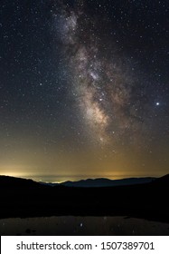 The Milky Way. Night Stars Landscape Mountain View.