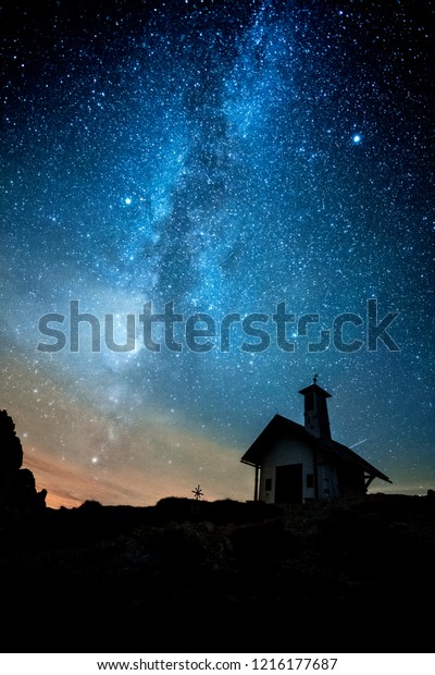 Milky Way On Dolomites Mountains Stock Photo Edit Now 1216177687