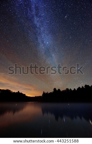 Milky Way over lake in Stowe, Vermont.
