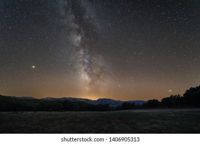 Milky Way Over Madrid Mountains And Iridium Satellite 