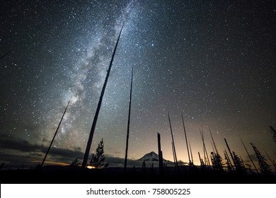 Milky Way Over Mt. Hood And Night Sky With Stars