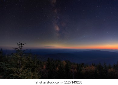 The Milky Way rises over Clingman's Dome at Great Smoky Mountains National Park, Tennessee
