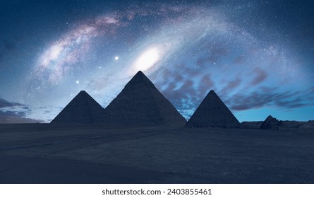 The Milky Way rises over the Pyramids in Giza Andromeda Galaxy in the background - Egypt  "Elements of this image furnished by NASA" - Powered by Shutterstock