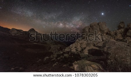 Milky way rising at the Village of Kapetaniana over Asterousia Mount (South Crete, Greece)
