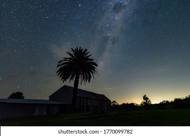 Milky Way Rural Landscape with Farm Shed from Gresford in the Upper Hunter Region of NSW, Australia. Light painting.