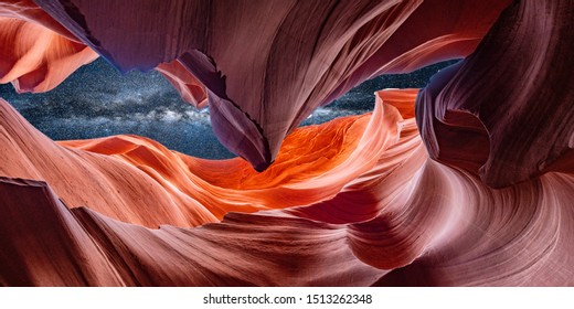 Milky way and the starry night sky seen through the famous upper antelope canyon in Arizona, USA near Page - Powered by Shutterstock