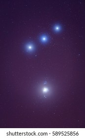 Milky way stars on a dark sky - Orion's belt. My astronomy work.