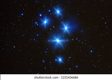 Milky Way stars Pleiades photographed with astronomical telescope. My astronomy work.