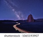 Milky way, Temple of Sun and light trails in Cathedral Valley, Capitol Reef, Utah