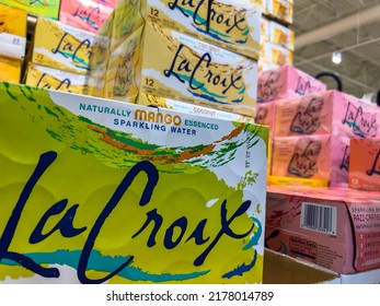 Mill Creek, WA USA - Circa June 2022: Angled Close Up Of La Croix Brand Sparkling Water Boxes