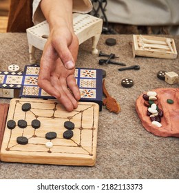 Mill, Kalah And Royal Ur Game, Popular In Ancient Roman. Reconstruction Of Board Games From The Roman Empire