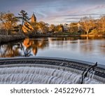 Mill Pond Falls with Hope Church in Winchester MA