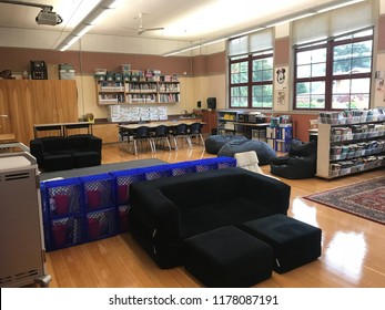 Mill Valley, California/USA - August 22, 2018: A Gleaming Fresh Classroom Sits Empty Awaiting A New Crop Of Students