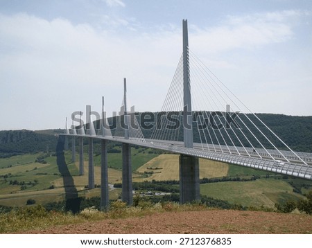 The Millau Viaduct, a multispan cable-stayed bridge completed in 2004 across the gorge valley of the Tarn near (west of) Millau in the Aveyron department in the Occitanie Region, in Southern France