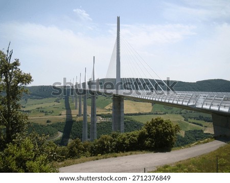 The Millau Viaduct, a multispan cable-stayed bridge completed in 2004 across the gorge valley of the Tarn near (west of) Millau in the Aveyron department in the Occitanie Region, in Southern France