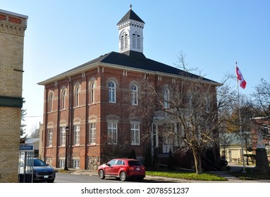 Millbrook, Ontario, Canada - November 8, 2021: Old Cavan Township Hall building. 
