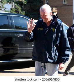 Millburn, New Jersey, USA - September 3, 2021: Governor Phil Murphy Arrives In Millburn New Jersey For Tour And Press Conference In The Aftermath Of Tropical Storm IDA.