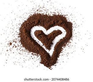 Milled coffee powder pile in heart shape for espresso isolated on white background, top view - Powered by Shutterstock